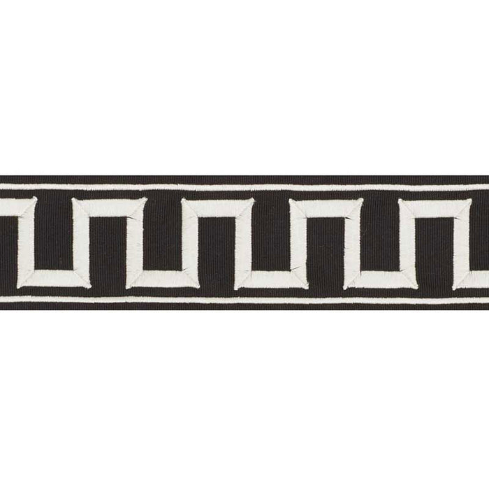 Schumacher Greek Key Embroidered Tape White On Black Trim 70802