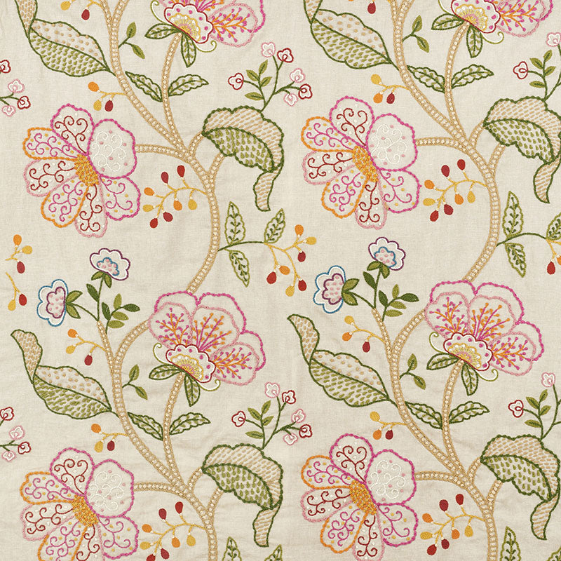 Schumacher Full Bloom Embroidery Multi Fabric 70810