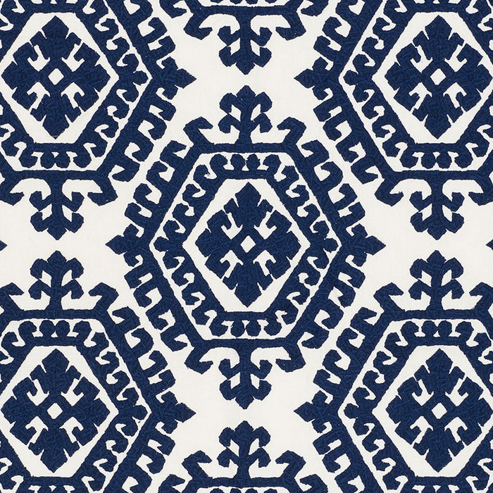 Schumacher Omar Embroidery Navy Fabric 71941