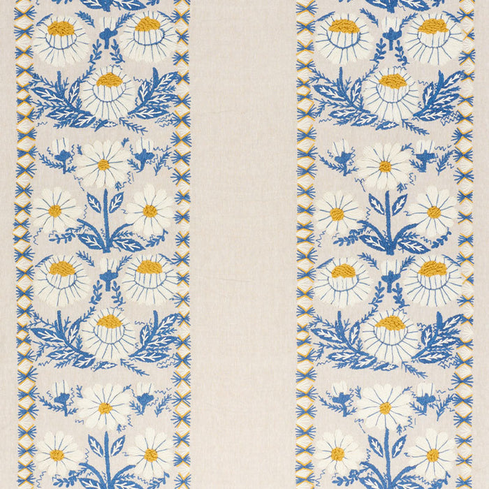 Schumacher Marguerite Embroidery Blue & Ochre Fabric Sample 72332