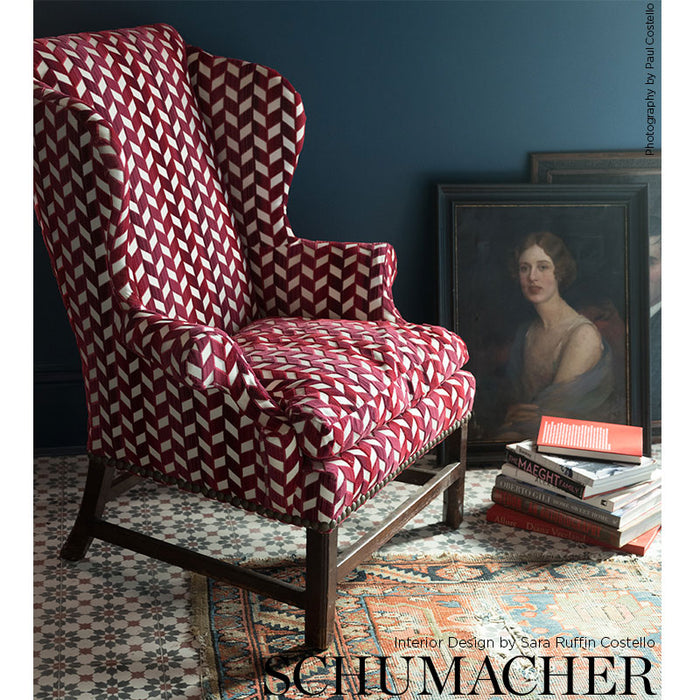 Schumacher Chevron Strie Velvet Garnet Fabric 72812