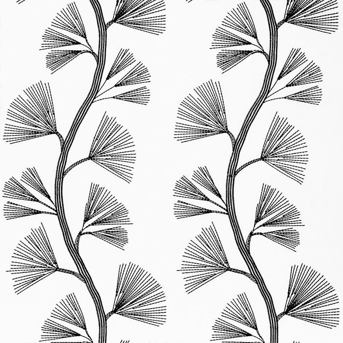 Schumacher Ginkgo Embroidery Jet Fabric 73082