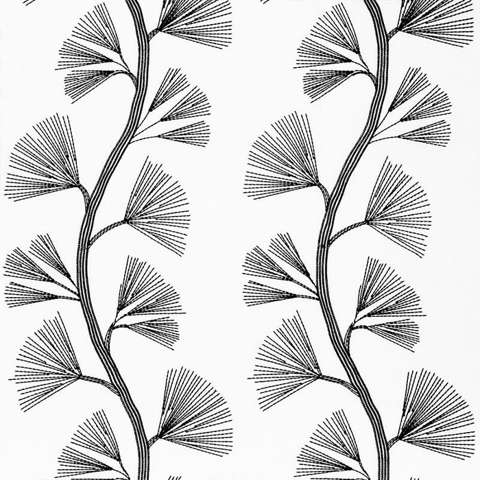 Schumacher Ginkgo Embroidery Jet Fabric Sample 73082