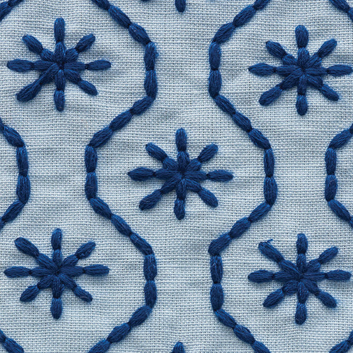 Schumacher Gigi Embroidery Blue Fabric 73492