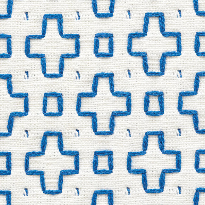 Schumacher Scout Embroidery Blue Fabric Sample 73560