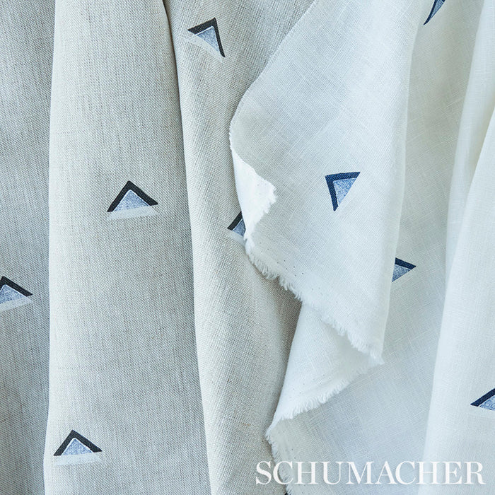 Schumacher Overlapping Triangles Navy & White Fabric Sample 74021