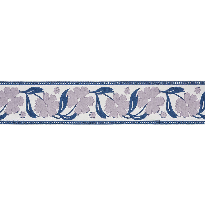 Schumacher Adra Hand Blocked Tape Lilac & Blue Trim 74401