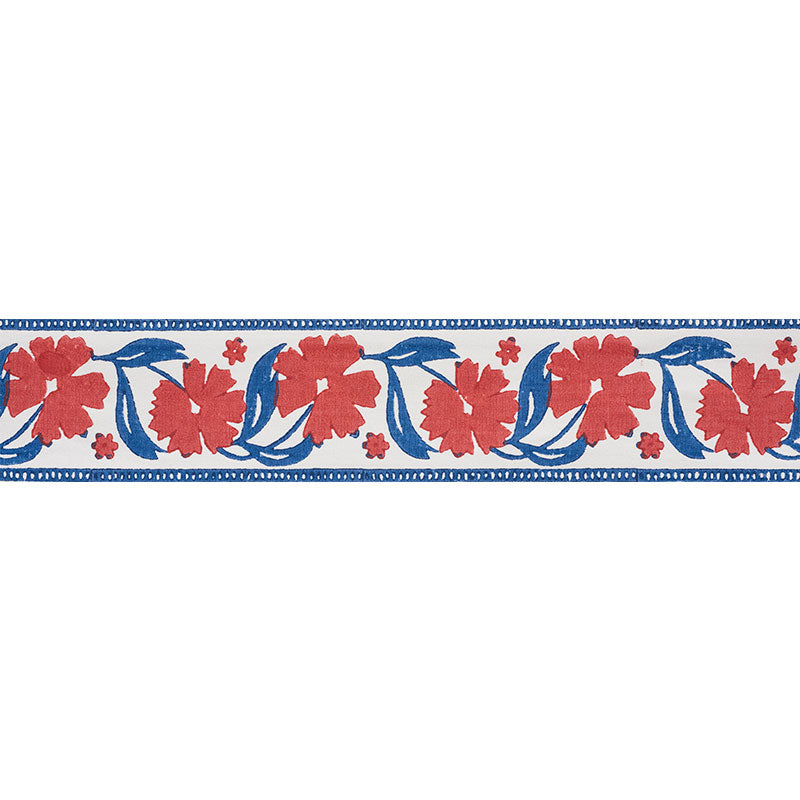 Schumacher Adra Hand Blocked Tape Red & Blue Trim 74402