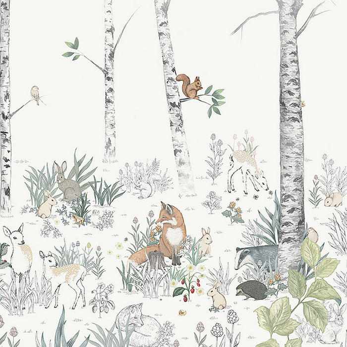 Schumacher Magic Forest Mural Ivory Wallpaper 7481