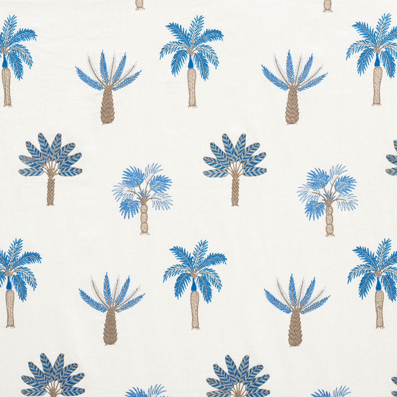 Schumacher Palmetto Beach Embroidery Blue Fabric 75301