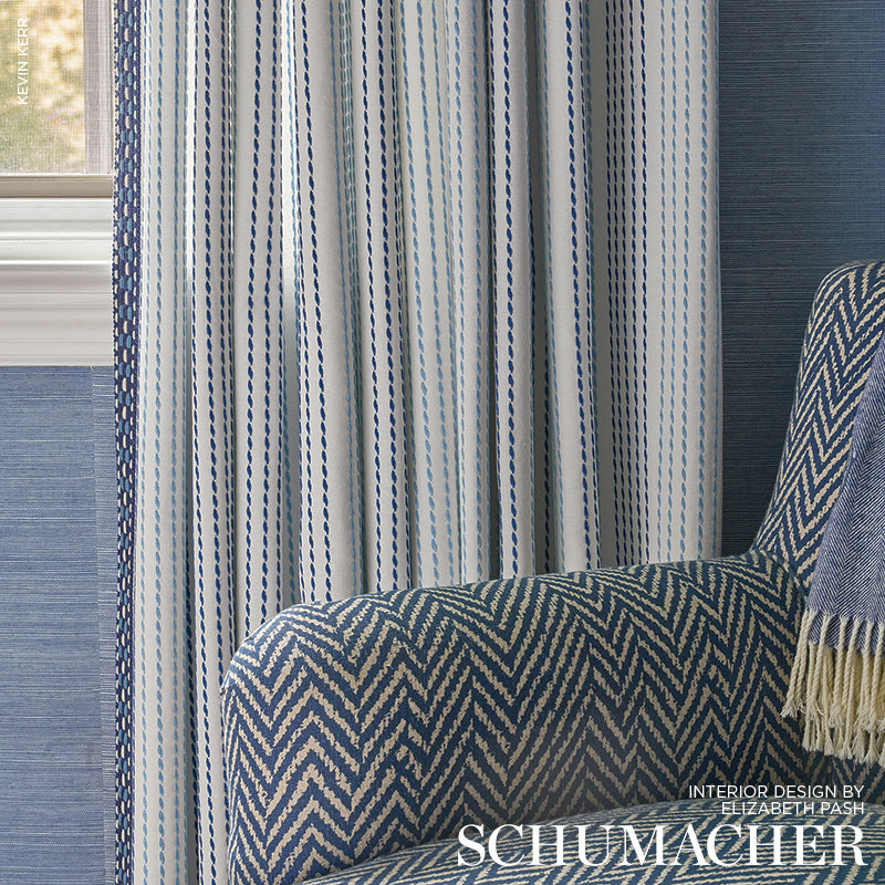 Schumacher Running Stitch Blues Fabric 75320