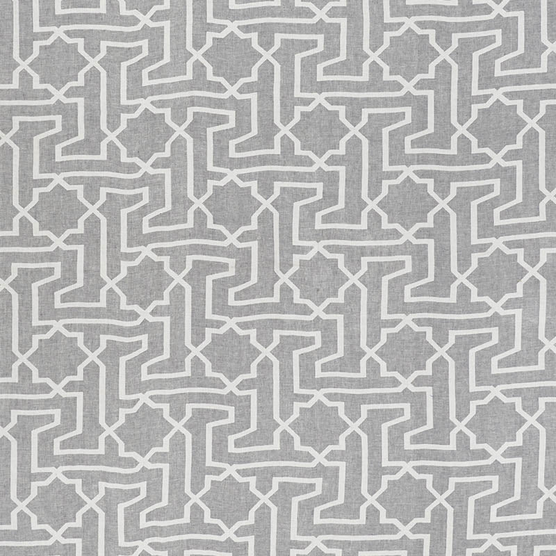 Schumacher Arabesque Maze Sheer Grey Fabric 75870