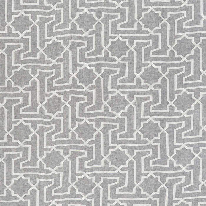 Schumacher Arabesque Maze Sheer Grey Fabric Sample 75870