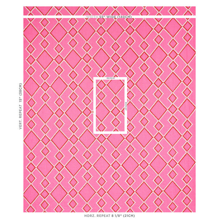 Schumacher Branson Embroidery Pink Fabric Sample 75890