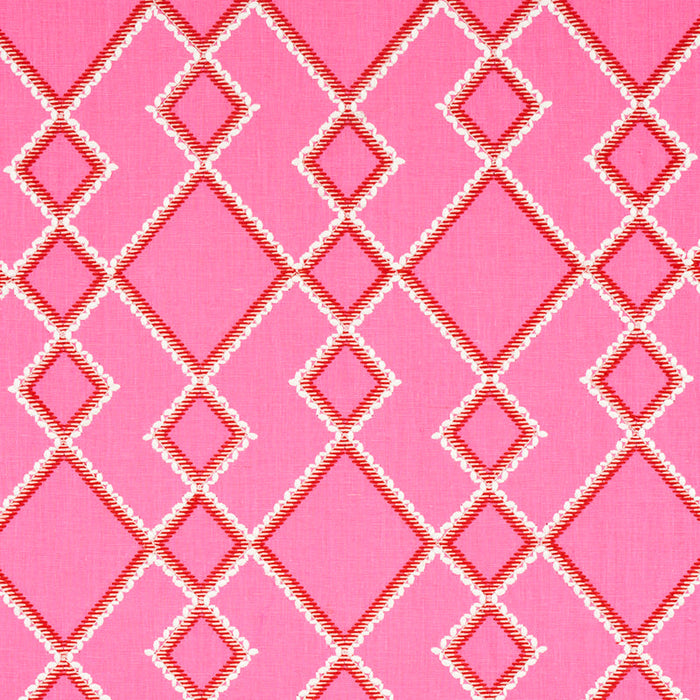 Schumacher Branson Embroidery Pink Fabric Sample 75890