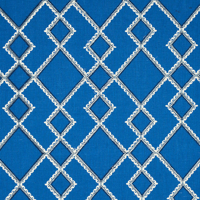 Schumacher Branson Embroidery Blue Fabric Sample 75891