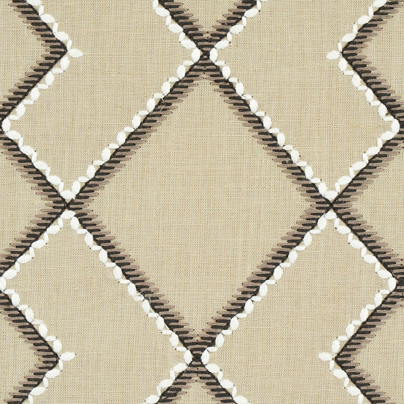 Schumacher Branson Embroidery Taupe Fabric Sample 75892