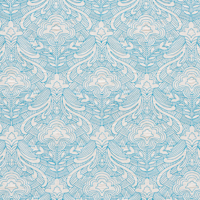 Schumacher Hendrix Embroidery Blue Fabric Sample 76160