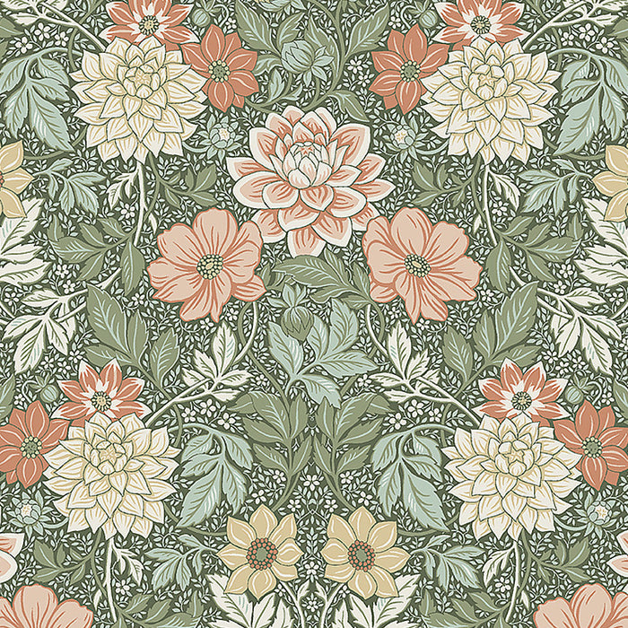 Schumacher Dahlia Garden Green Wallpaper 7666