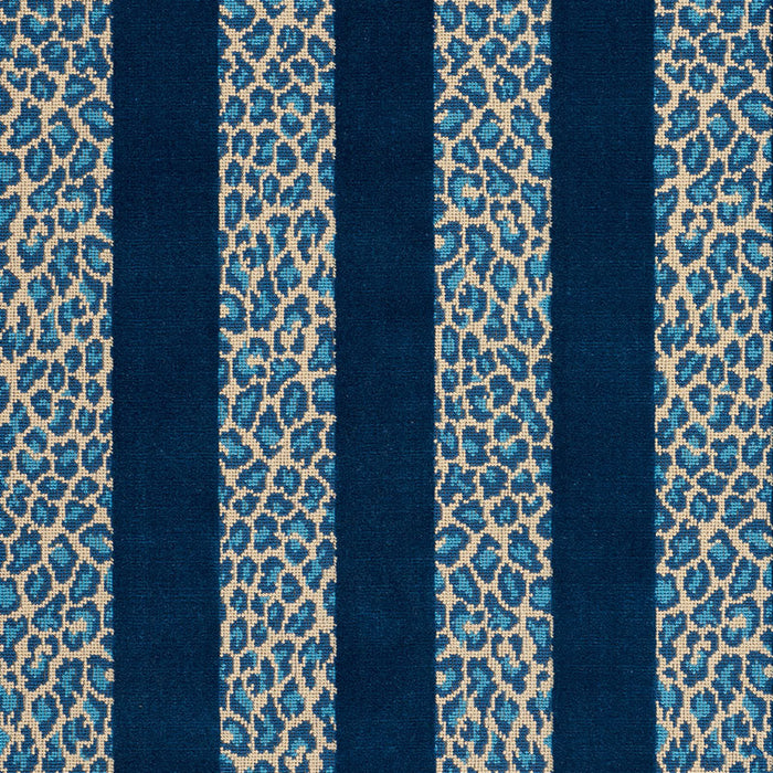 Schumacher Guepard Stripe Velvet Mediterranean Fabric Sample 77140