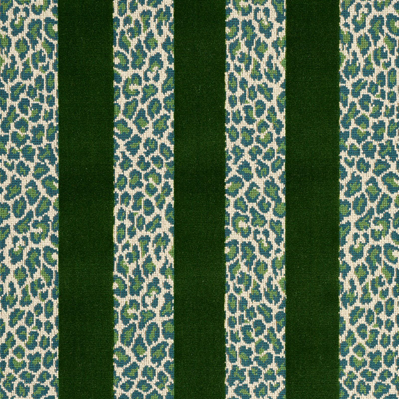 Schumacher Guepard Stripe Velvet Emerald Fabric Sample 77141