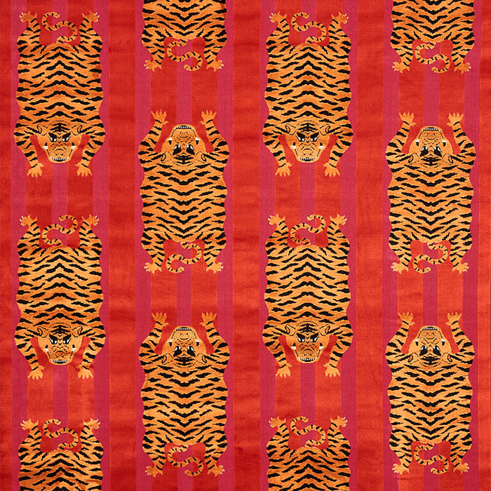 Schumacher Jokhang Tiger Velvet Red & Pink Fabric 77231