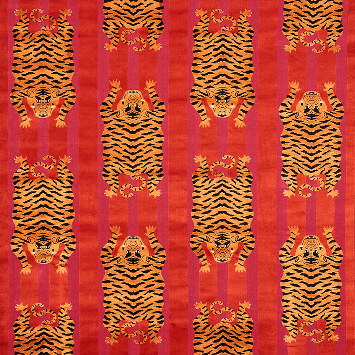 Schumacher Jokhang Tiger Velvet Red & Pink Fabric Sample 77231