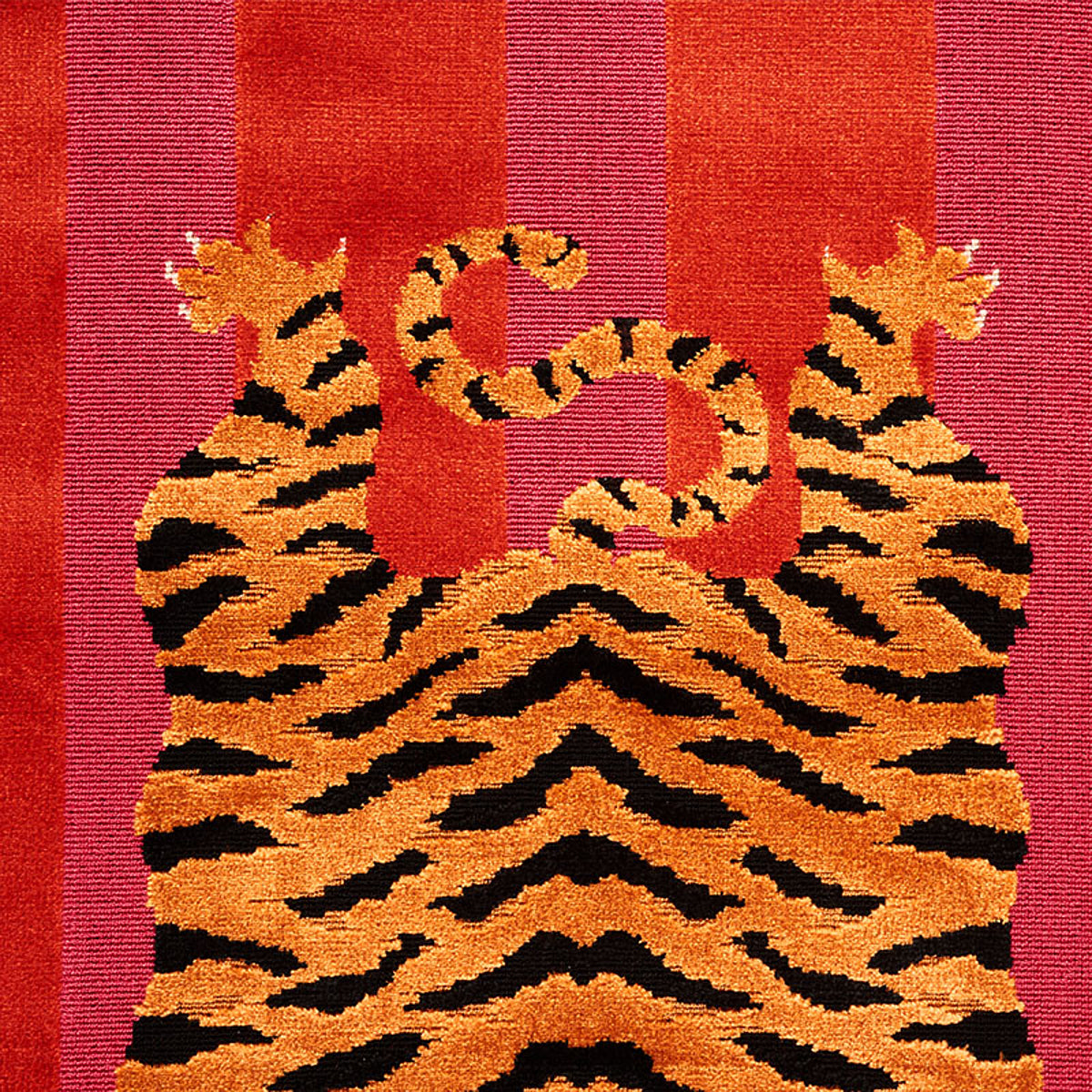 Schumacher Jokhang Tiger Velvet Red & Pink Fabric 77231