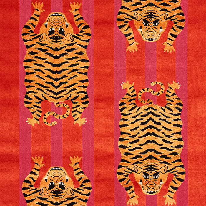 Schumacher Jokhang Tiger Velvet Red & Pink Fabric Sample 77231