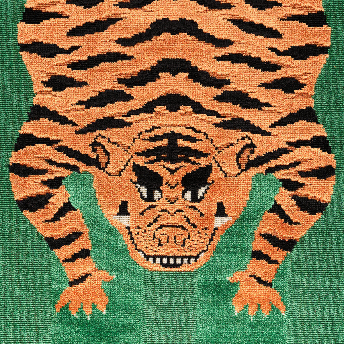 Schumacher Jokhang Tiger Velvet Green Fabric Sample 77233