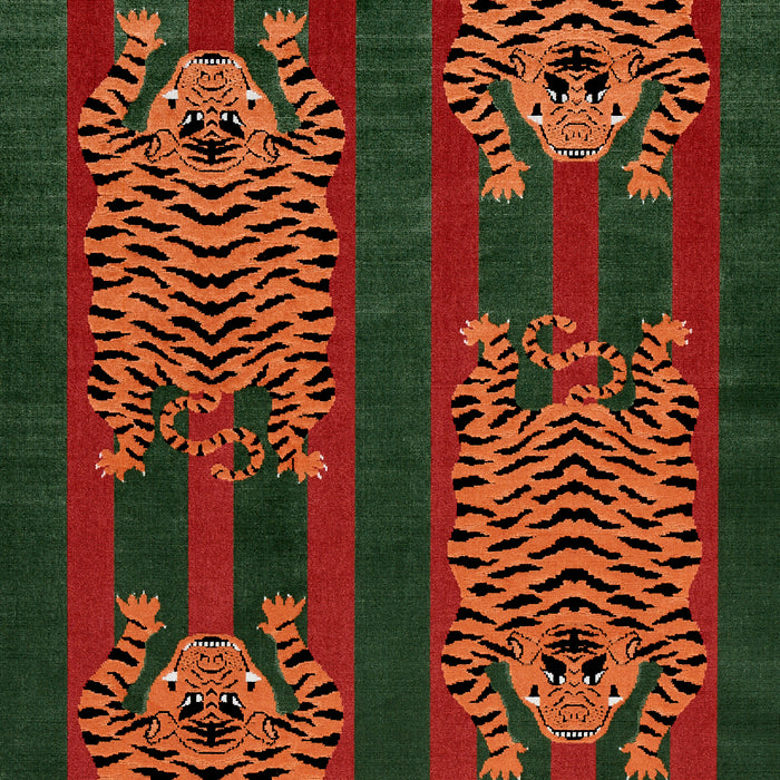 Schumacher Jokhang Tiger Velvet Red & Green Fabric 77235