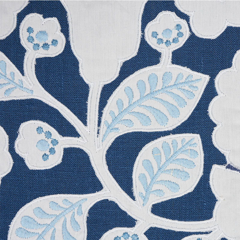 Schumacher Jackie Applique Embroidery Blue Fabric 77301