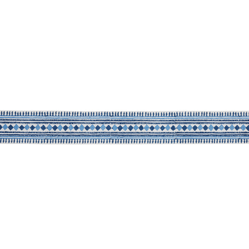 Schumacher Toula Hand Blocked Linen Tape Blues Trim 77330