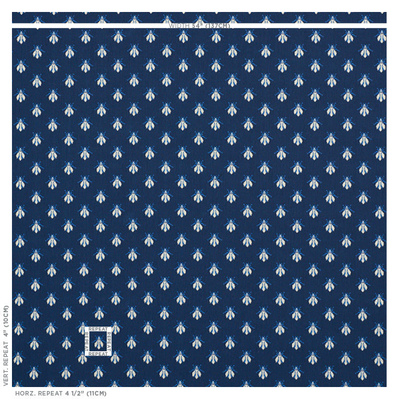 Schumacher Bee Epingle Blue Fabric Sample 77411