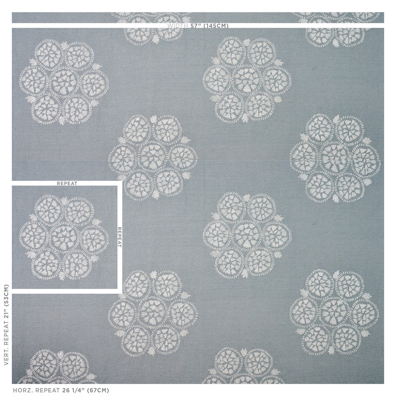 Schumacher Isla Hand Embroidery Sky Fabric 77490