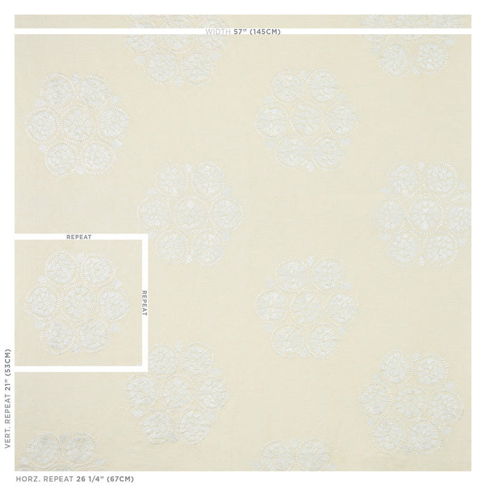 Schumacher Isla Hand Embroidery Ivory Fabric Sample 77491