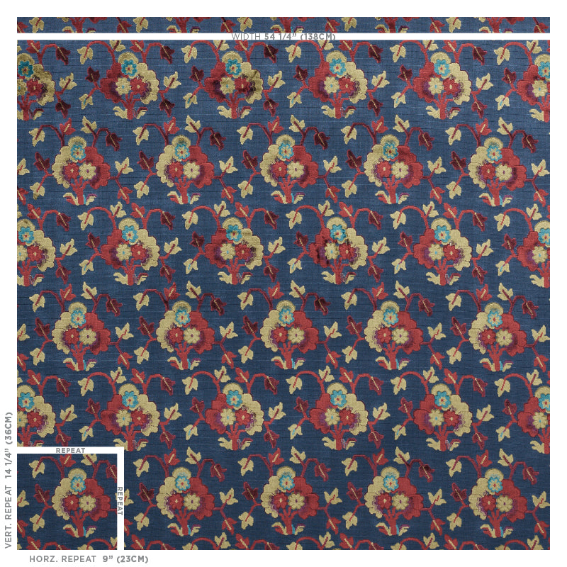 Schumacher Jennie Velvet Blue & Red Fabric 77741