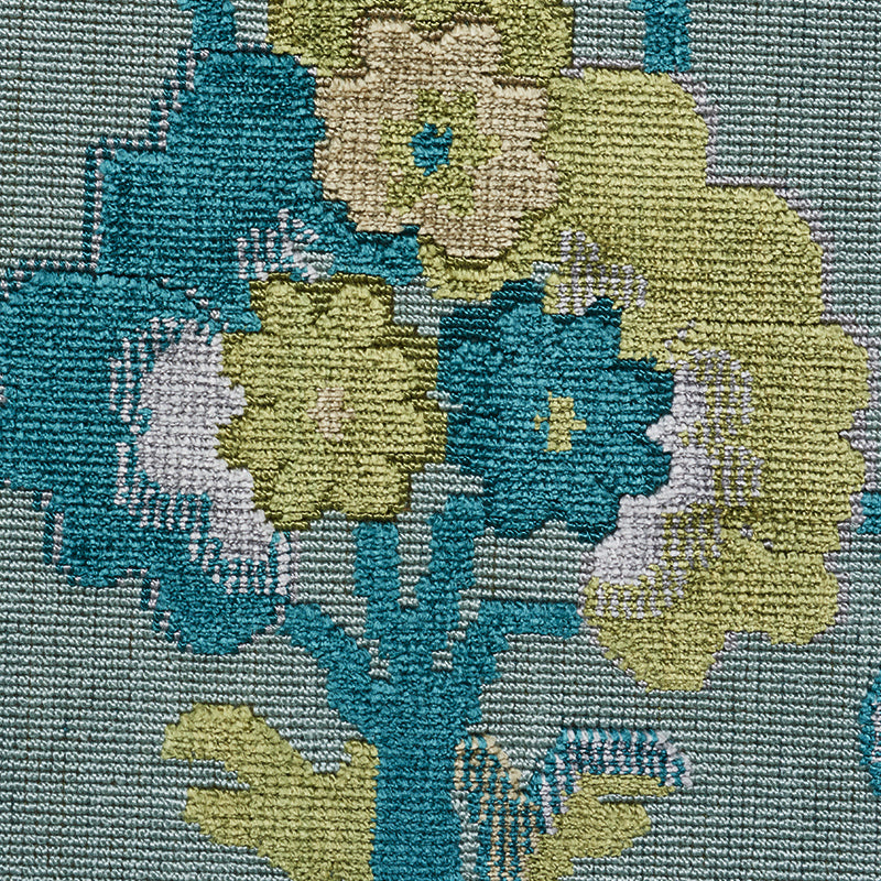 Schumacher Jennie Velvet Peacock & Celadon Fabric 77742