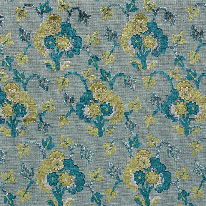 Schumacher Jennie Velvet Peacock & Celadon Fabric 77742