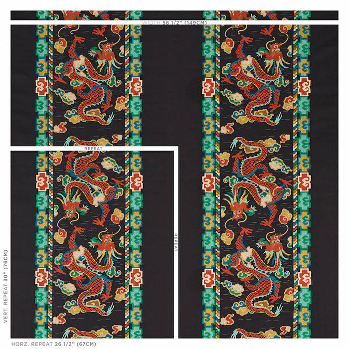 Schumacher Lotan Dragon Embroidery Black Fabric 78090