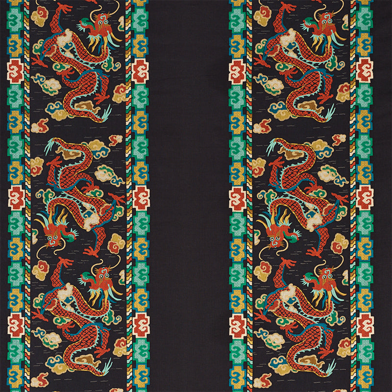 Schumacher Lotan Dragon Embroidery Black Fabric 78090