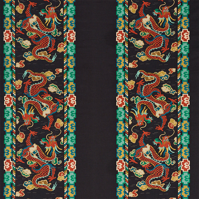 Schumacher Lotan Dragon Embroidery Black Fabric Sample 78090