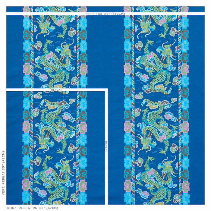 Schumacher Lotan Dragon Embroidery Blue Fabric 78091