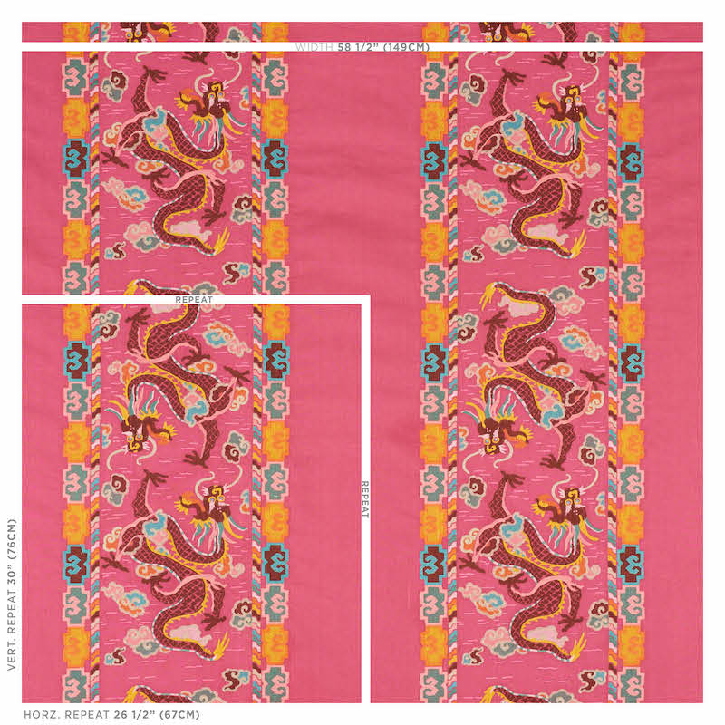 Schumacher Lotan Dragon Embroidery Pink Fabric 78092