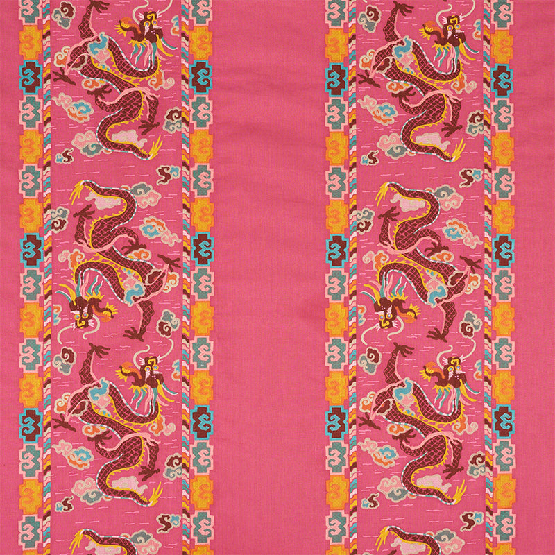 Schumacher Lotan Dragon Embroidery Pink Fabric 78092