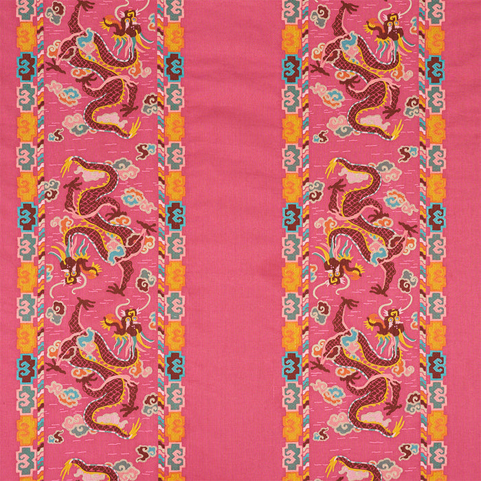 Schumacher Lotan Dragon Embroidery Pink Fabric Sample 78092