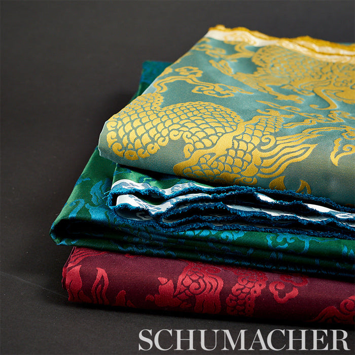 Schumacher Ruan Dragon Damask Emerald Fabric Sample 78100