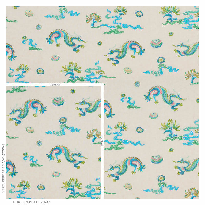 Schumacher Hanlun Dragon Embroidery Natural Fabric Sample 78110