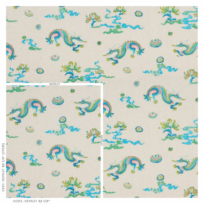 Schumacher Hanlun Dragon Embroidery Natural Fabric 78110