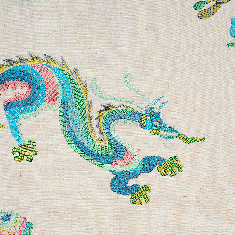 Schumacher Hanlun Dragon Embroidery Natural Fabric 78110